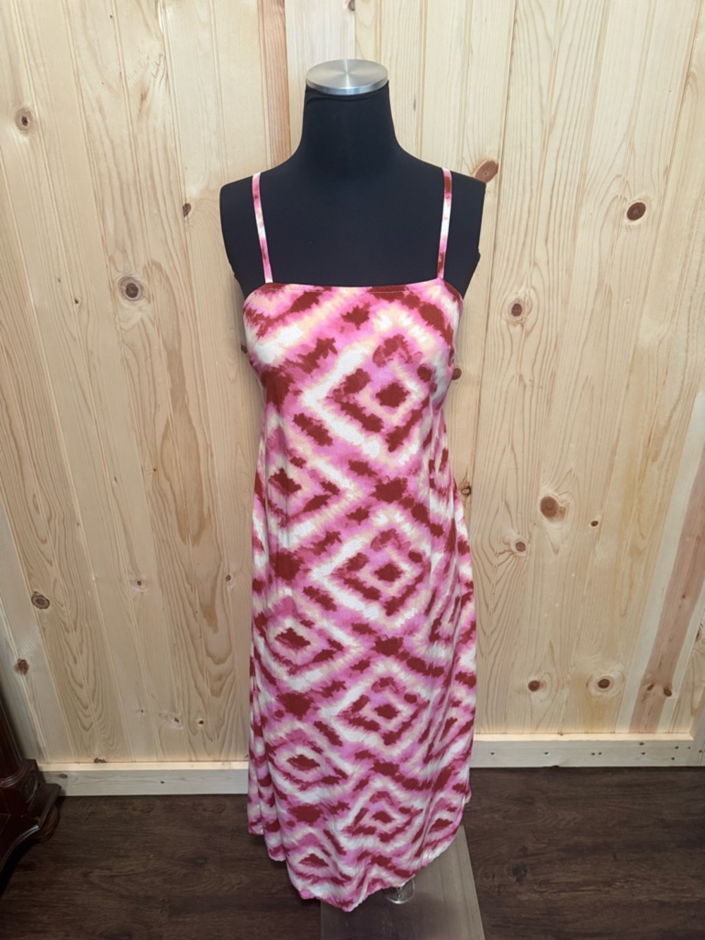 Japna Pink and White Tie-Dye Maxi Slip Dress